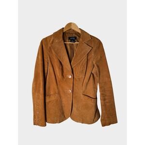 Vintage Mark Alan Genuine Suede Leather Blazer in Cognac Brown, Sz Small